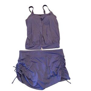 Lands End 18W Blue Tankini Swimsuit Set  Adjustable Straps Ruched Skirt Bottoms